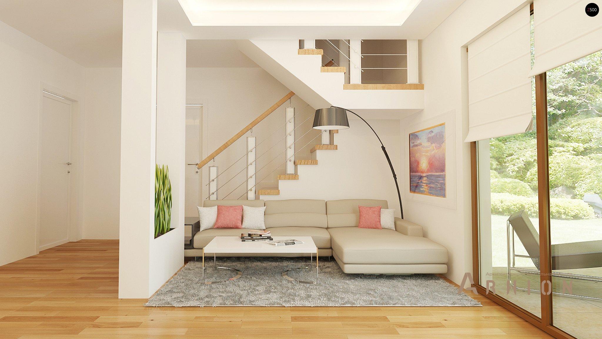 2. Проект одноэтажного дома в современном стиле с двускатной кровлей, Z210 GLt, площадью - 139 кв c мансардой, терассой, балконом, гаражом